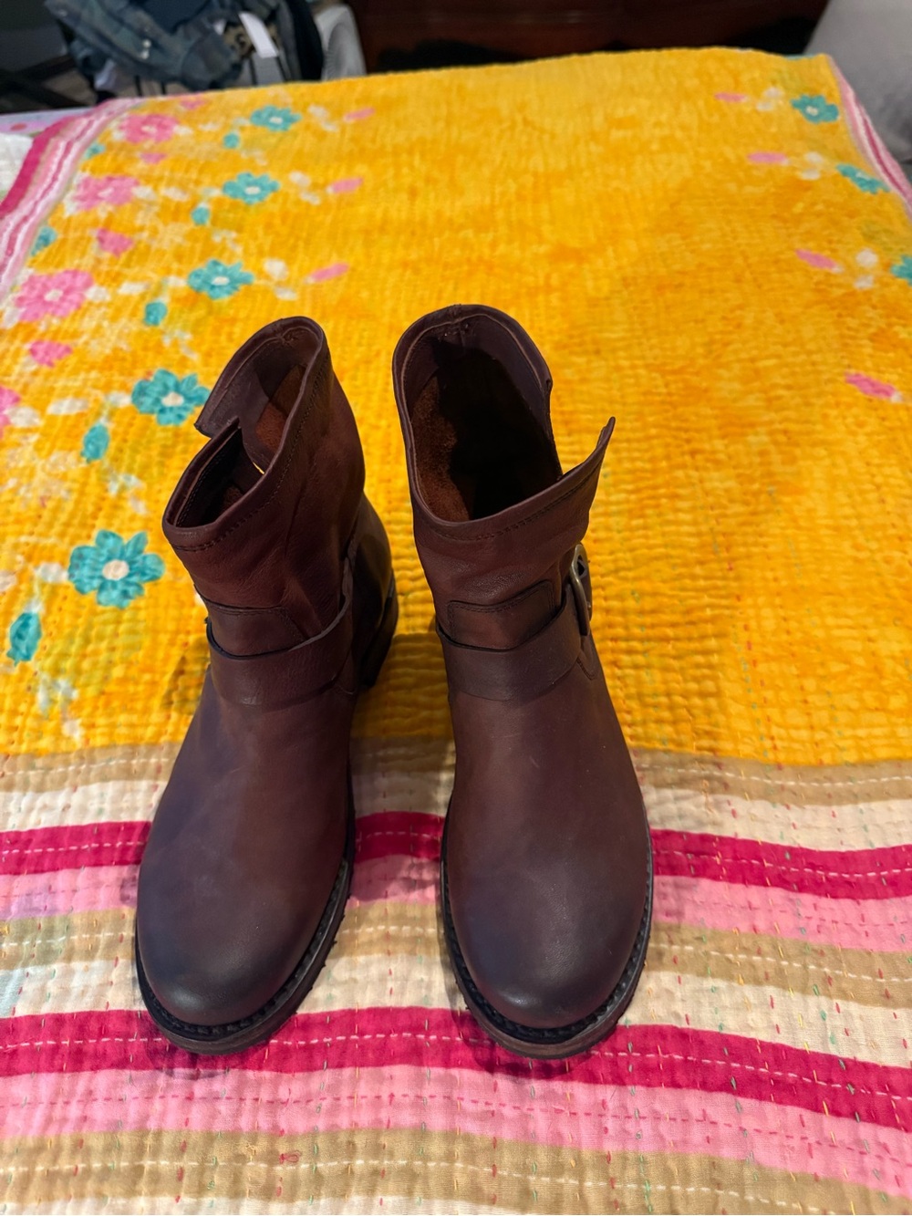 Frye Brown Leather Ankle Boots with Buckle - Picture 3 of 9